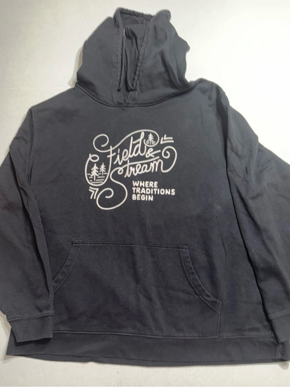 Vintage Field & Stream Womens 3XL Pullover Hoodie Sweatshirt Black Graphic Tree